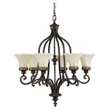 Murray Feiss F2224/6WAL Drawing Room Six-Light Chandelier in Walnut and Amber Snow Scavo Glass thumbnail