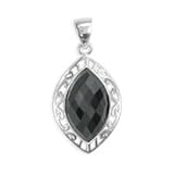 .925 Silver & Faceted Onyx Filigree Marquise Pendant