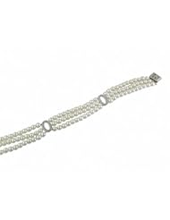 14K White Gold 3str Freshwater Pearl Bracelet & Diamond Dividers 7.5" Bracelet