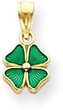 Green Enameled Four Leaf Clover Charm, 14K Yellow Gold