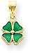 Green Enameled Four Leaf Clover Charm, 14K Yellow Gold