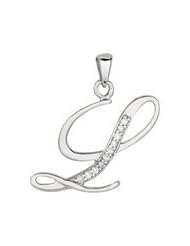 Letter "L" Initial Pendant Necklace with 10 Sparkling Genuine Diamonds, Sterling Silver - All Alphabets Available