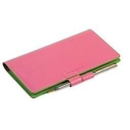 Baekgaard New Colorful Collection Leather Checkbook Cover with Logo Pen, Coral with Apple Green Interior