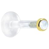 14 Gauge 3 8 Solid 14KT Yellow Gold 2mm Genuine Rainbow Moonstone Bioplast Push in Labret