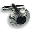 Cufflinks - Black Stone Center, Silver Setting Multi Tiered