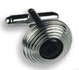 Cufflinks - Black Stone Center, Silver Setting Multi Tiered