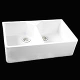 32 Chelton Double Bowl Farmhouse Fireclay Sink - Bisque - No Faucet Drillings