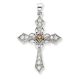 14k Wht Rhodium Champagne diamonds White Diamond Cross Pndt