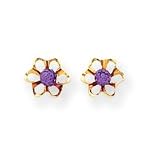 14k 3mm Violet CZ (Cubic Zirconia) Flower Screw back