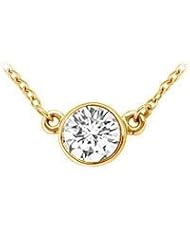 18K Yellow Gold : Bezel Set Round Diamond Solitaire Pendant - 1.00 CT. TDW.