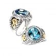 925 Silver, Blue Topaz & CZ Oval Drop Ring with 14k Gold Accents- Sizes 6-8