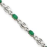 14k White Gold Emerald and Diamond Bracelet - 7 Inch - 5mm - Lobster Claw