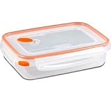 5.8 Cup Rectangle Clear Base and Lid with Tangerine Accents 9 1 8L by 