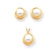 14k Cultured Pearl Set - Pendant 18 Inch Chain Post Earrings