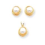 14k Cultured Pearl Set - Pendant 18 Inch Chain Post Earrings