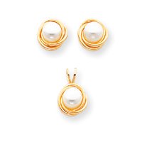 14k Cultured Pearl Set - Pendant 18 Inch Chain Post Earrings - JewelryWeb