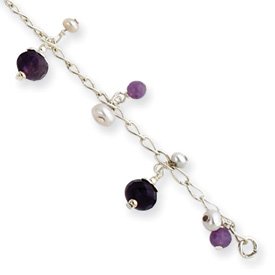 Sterling Silver Amethyst/Cultured Pearl Dangle Bracelet - QH511-8"