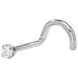  : Solid 14KT White Gold 2mm Genuine Diamond Nostril Screw - 18 Gauge