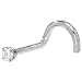 Jewelry : Solid 14KT White Gold 2mm Genuine Diamond Nostril Screw - 18 Gauge