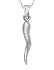 Small 0.925 Sterling Silver Itialian Cornicello Horn Pendant Necklace