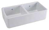 Rohl RC3719WH 36-5/8-Inch by 18-1/2-Inch by 10-1/2-Inch O.D. Shaws Farnworth Double Bowl Fireclay Apron Kitchen Sink, White
