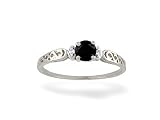 14K White Gold Genuine Round Black Onyx and Diamond Ring