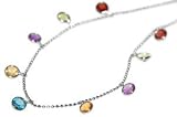 14K White Gold Beaded Diamond Cut 7 Bracelet, with multi-colored dangling semi-precious stones.