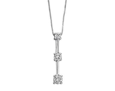 1/7CTW Three Stone Diamond Drop Pendant 10K White Gold