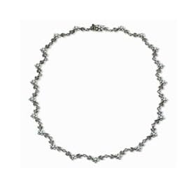 Floral Silver Natural Seed Pearl Choker Necklace (18") - by Dahlia Vintage Jewelry Collection