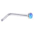 Solid 14KT White Gold 2mm Blue Synthetic Opal L-Shaped Nose Ring - 18 Gauge