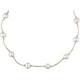 7mm. Cultured White Pearls,14Kt. Gold Accents. Cultured White Pearl Station Necklace