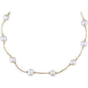 Cultured White Pearl Station Necklace