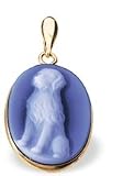 14K Yellow Gold Oval Agate Cameo Dog Pendant - 3/4 x 1/2