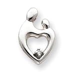 14k White Gold Heart Shaped .05ct. Diamond. Mother & Child Pendant