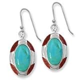 .925 Silver, Turquoise and Red Coral Earrings