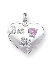 Sterling Silver Big Sis CZ Heart Charm