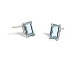 14K White Gold Genuine Emerald-cut Aquamarine Stud Earrings