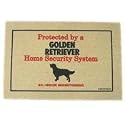 Golden Retriever Home Security SYstem Doormat (Taupe background/ red and black lettering, 18' x 27')