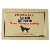 Golden Retriever Home Security SYstem Doormat (Taupe background/ red and black lettering, 18' x 27')
