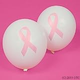 48 White Pink Ribbon Latex Balloons Breast Cancer