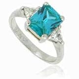 Sterling Silver Simulated Aquamarine CZ and Simulated Diamond CZ Ring