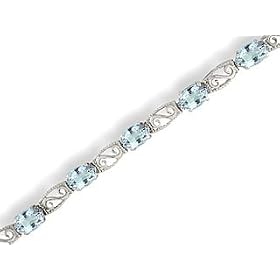 14K White Gold Genuine Oval Aquamarine Filligree Bracelet by Jewels For Me