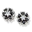 Mini flower design with clear centered CZ and surrounding black CZ Solid Sterling Silver Earrings