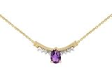 14K Yellow Gold Genuine Pear Amethyst and Diamond Pendant