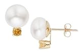 1/4 Carat Citrine and Cultured Pearl 10K Gold Earrings