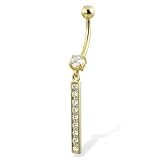 14K solid yellow gold belly button ring with dangle