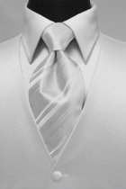 White Satin Tuxedo Vest with Coordinating White Stripe Windsor Band Tie