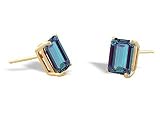 14K Yellow Gold Emerald-cut Created Alexandrite Stud Earrings