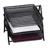 3 Tier Desk Tray, Steel Mesh, 10-3/4x14-1/4x11, Black
