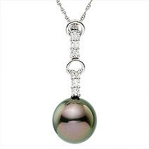 14k Black Tahitian 10-11mm Pearl and Diamond Pendant with Chain